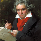 04 Bonn, Ludwig van Beethoven, Portrait Beethovens mit der Partitur zur Missa Solemnis von Joseph Karl Stieler, 1820: