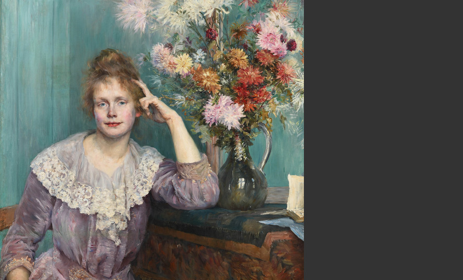 Städel Museum, Ausstellung, Louise Breslau (1856-1927) - Jeune femme et chrysanthèmes – Porträt von Mina Carlson-Bredberg, 1890
