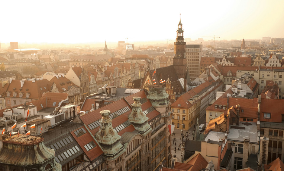 Luftaufnahme der Innenstadt von Breslau   