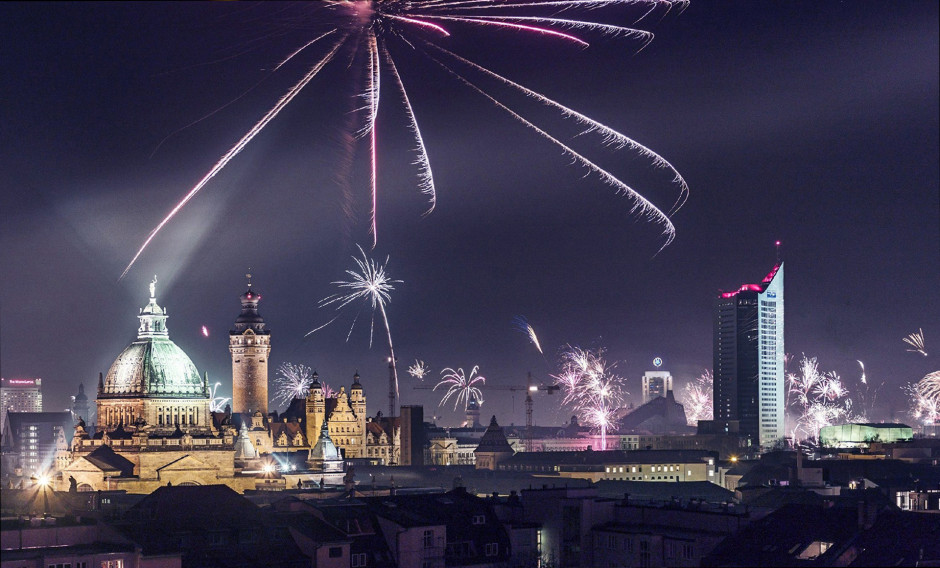 Silvesterfeuerwerk über Leipzig