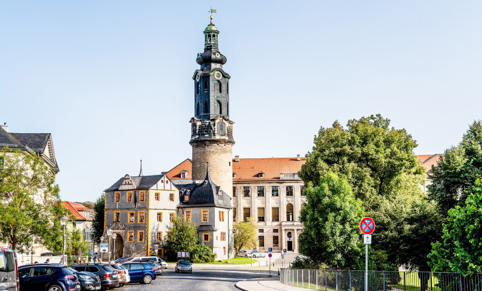 Blick auf Bastille und Stadtschloss in Weimar