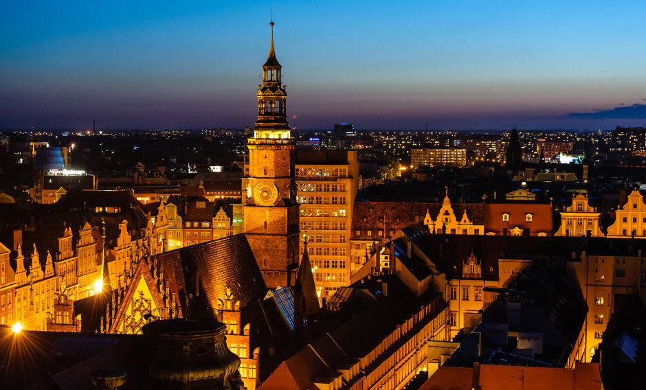 Breslau Blick auf das beleuchtete Breslau bei Nacht