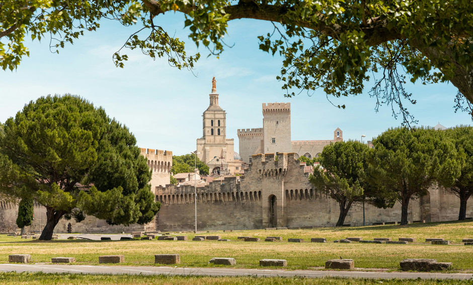 Avignon Blick auf Stadtmauer und Altstadt von Avignon